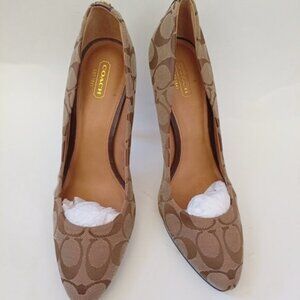 Coach Signature Monogram Pattern Brown High Heels Women's Size 10B